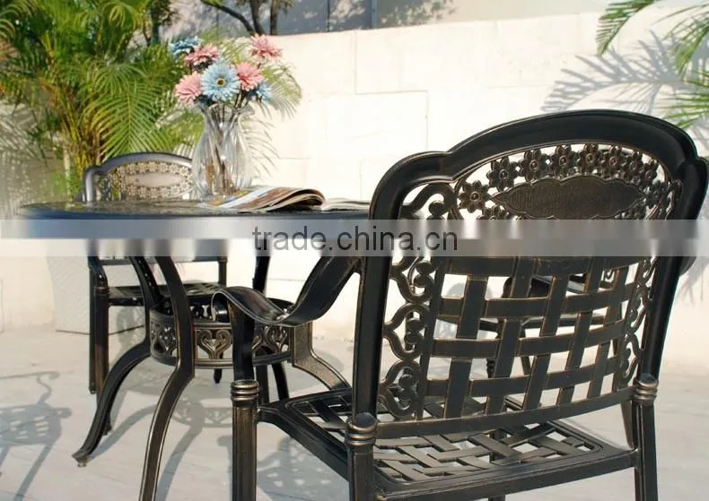 2016 New Design Cast Aluminum 5-Piece Dining Set with Seat Cushions and Round Dining Table, Antique Bronze Finish