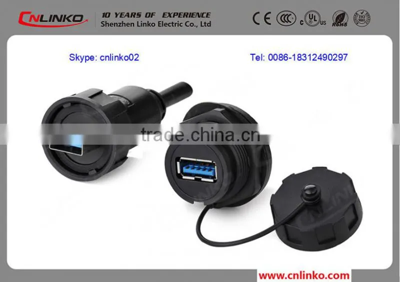 IP67 Usb Connector 3.0 gold plated with tinplate black housing