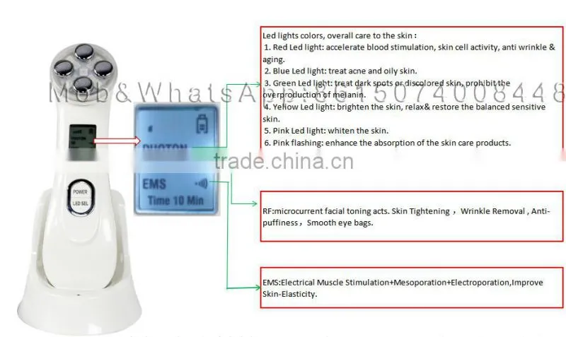 Facial RF/EMS and 6 colors LED therapy beauty instrument