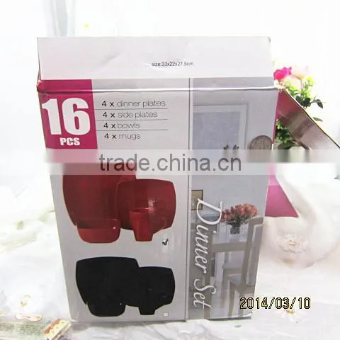 16PCS Square stoneware color glaze dinner set with silk screen print