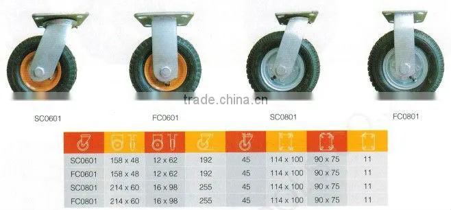 pneumatic small casters trolley wheel 6 inch
