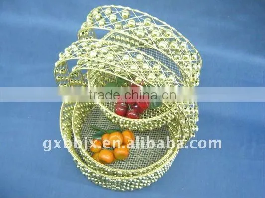 Round gold wire decorative with pearl bussiness gifts basket
