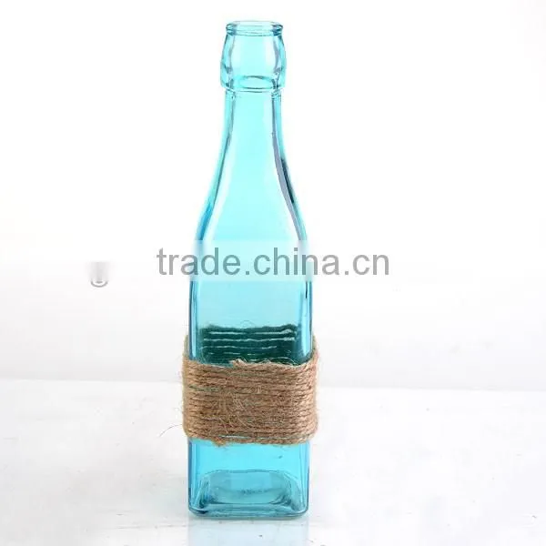 home decor Spray blue bottle & candy color vase with hemp rope
