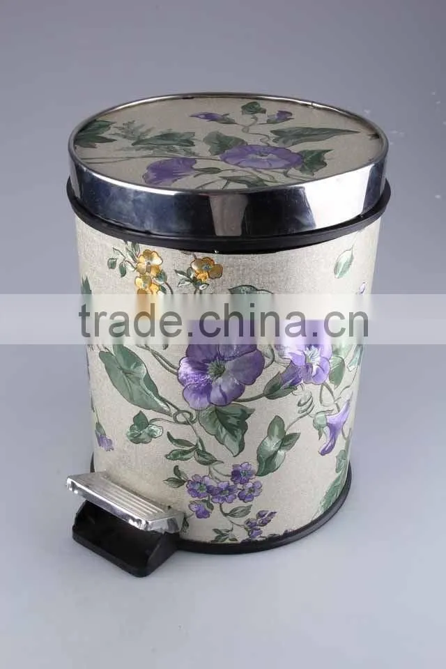 Printed Plastic Trash Can Stainless Steel Pedal Rubbish Bin Household Garbage Can