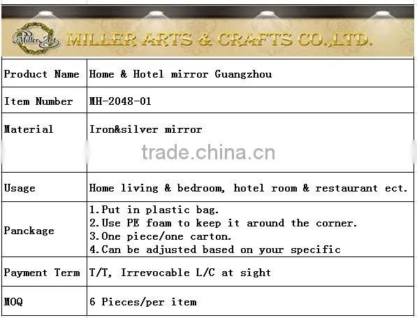 MH-2048-01 Iron round shaped decorative mirror for hotel project