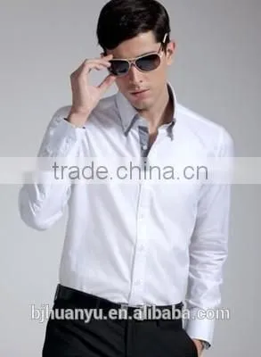 Men handsome white business pontied T/C dress shirt 2015
