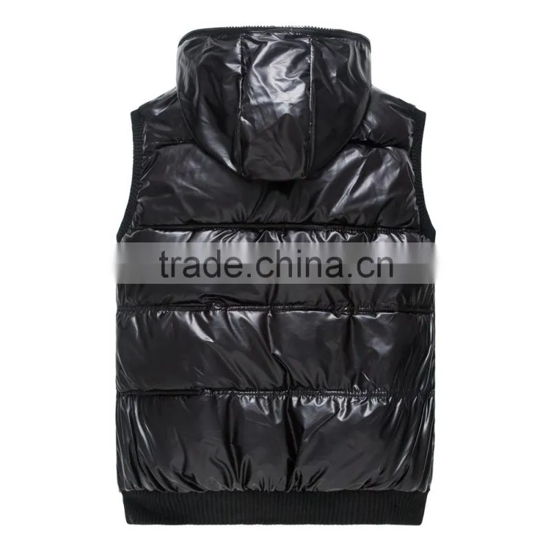 OUTDOOR PU LEATHER HOODED DOWN VEST