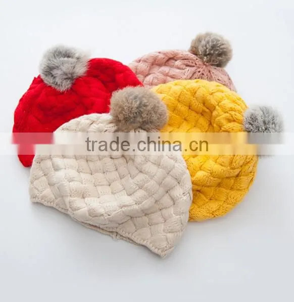 F40866A Crochet kids hat fashion winter kids hats caps beanie hats with topball