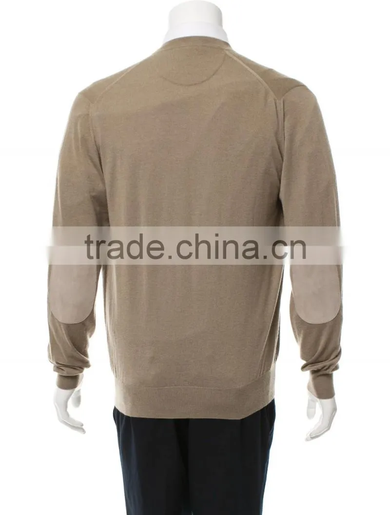 High Quality Light Weight Knitted Yellow Button-Closured Cashmere Sweater Men with Sleeve Patches