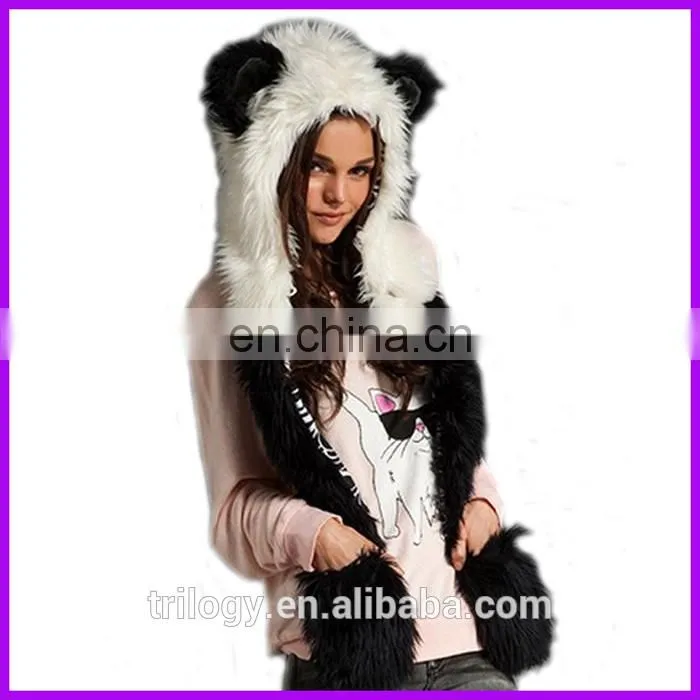 wholesale animal plush hats with mittens boy girl children kids plush animals hats with paws