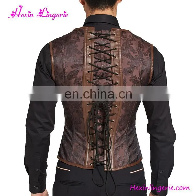 Custom Fashion Zipper Brown Lace Slimming Waist Corset Busk Tank Top