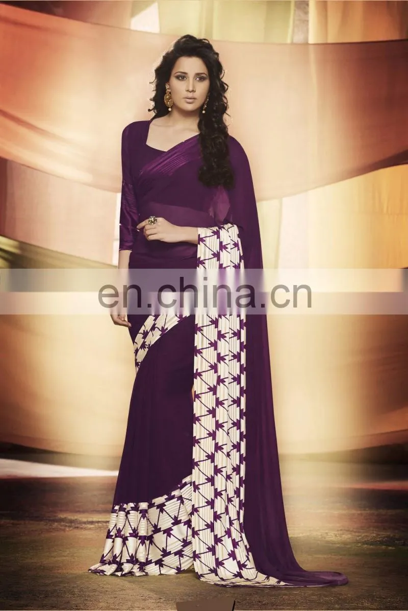 Orange Colored Georgette Satin Printed Saree