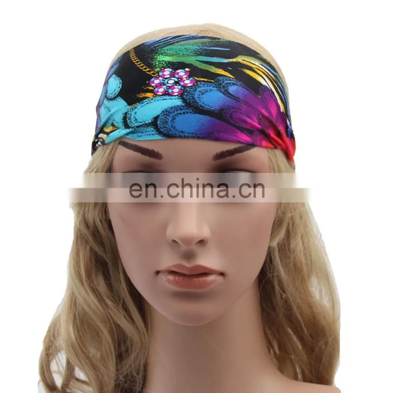 Girls fashion sports coverd elastic yoga Spandex fabric hair bands