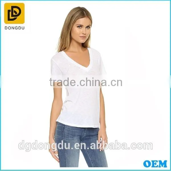 Lady New Fashion Design Casual Bamboo Shaped Flat Knitted T-shirt