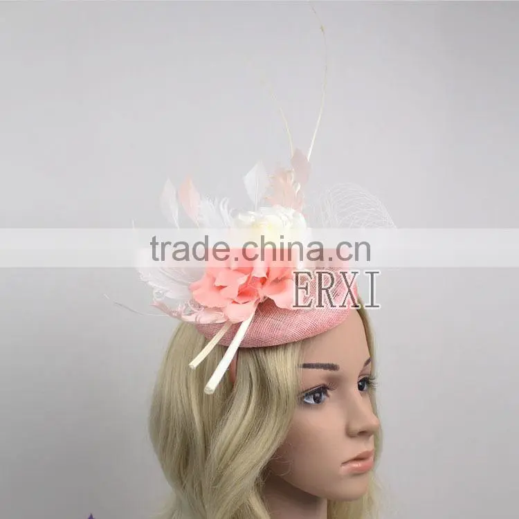 Wholesale Wedding Headpiece Sinamay Hat Fascinator Base Hat With Feather and Veil