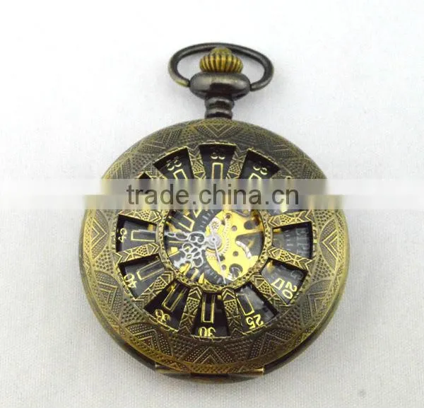 Cute carving watch face retro style bronze watch case mechanical automaton pocket watch