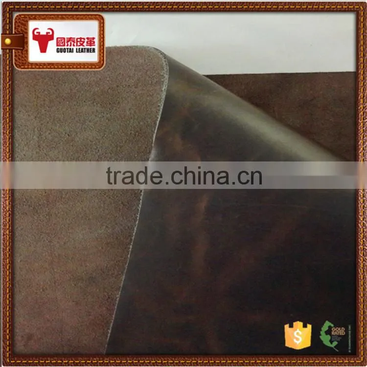 split cowhide leather two tone pull up leather