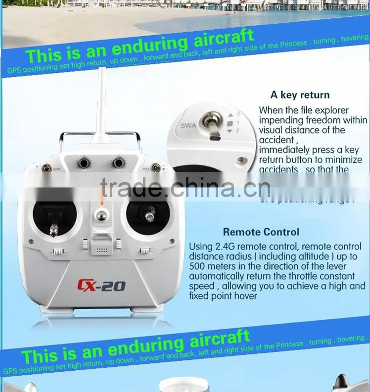 High quality professional rc quadcopter cheerson CX-20 4CH with GPS hold system auto-return home