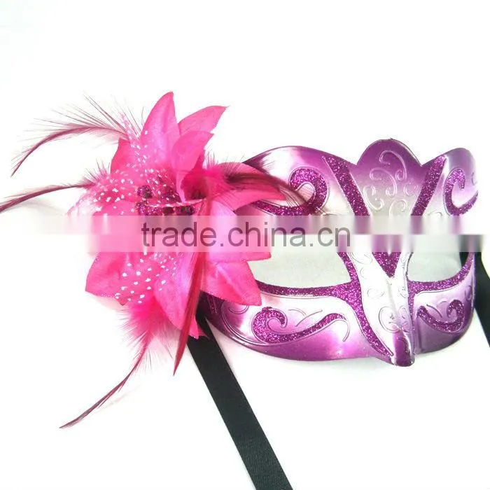 Red Plastic Masquerade Mask With FLower