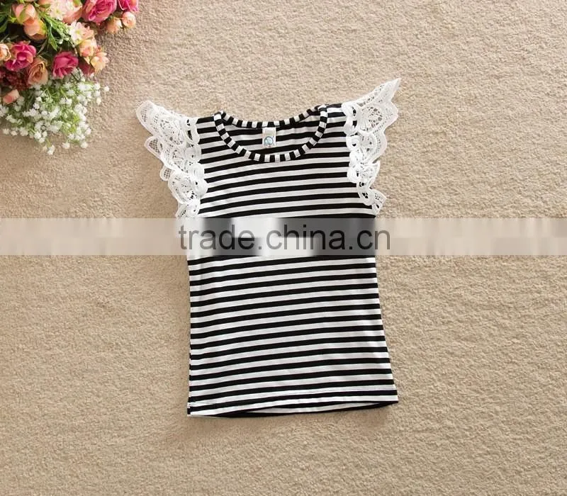 Ins New style kids boutique clothing colorful t-shirts fly sleve lace design pure cotton high quality newbron baby girls shirts