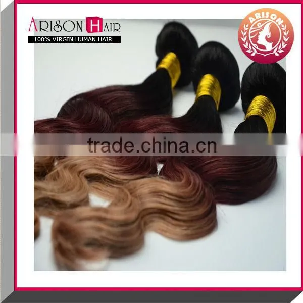 2015 Fashion 100% remy human ombre colored bundles hair weaves 1B/33/27