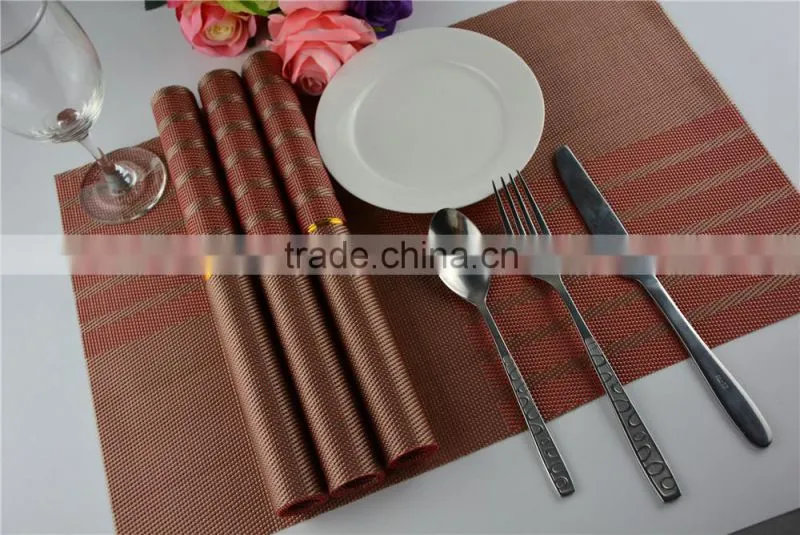 Red classics Non-slip Insulation Moor Crossweave Woven PVC Non-slip Insulation Placemat Washable Table dish Mats