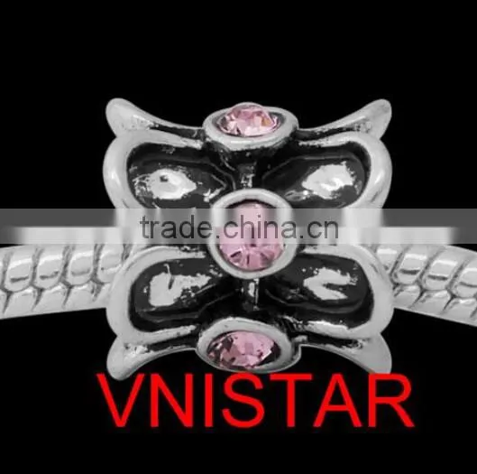 Vnistar antique Silver plated european beads with 6 pieces stone beads in different colors for bracelet, size in 11*13mm PBD1015