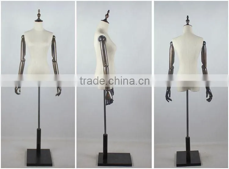 wood arms torso female mannequin with wood base