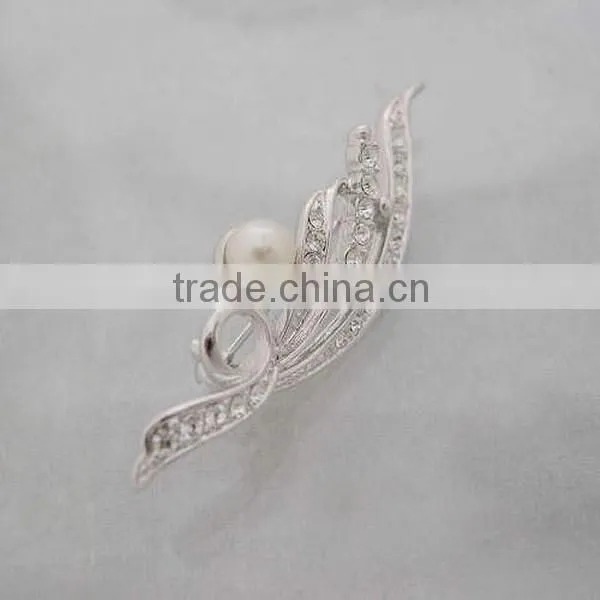 Fashion shinny sterling silver &CZ stones leaf brooch wholesale costume brooch