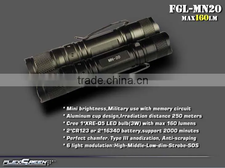 CR123 battery Q5 EDC military pocket torch