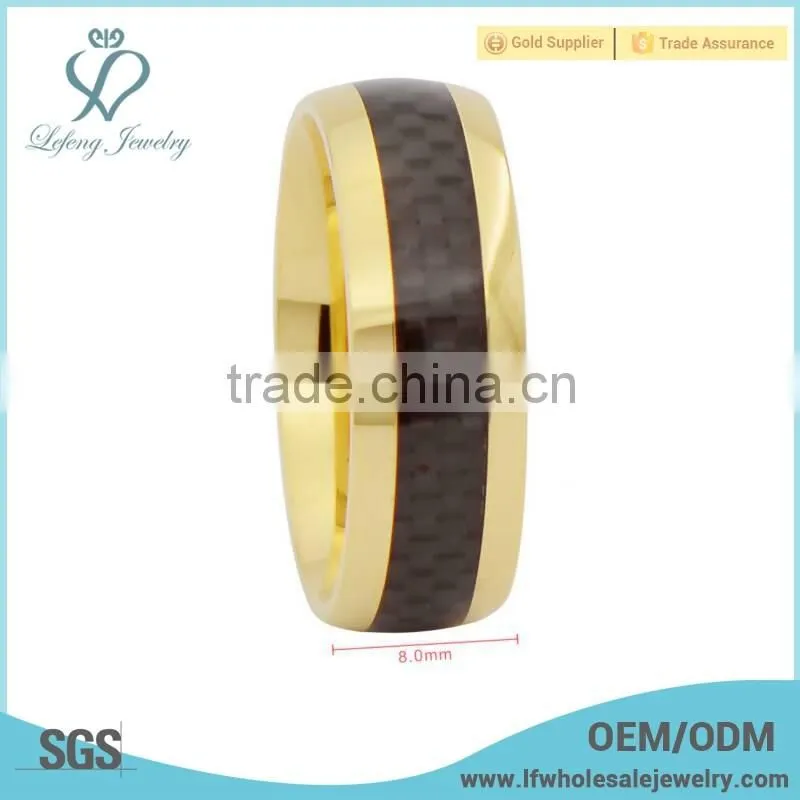 Simple plated gold with carbon fiber inlay titanium ring jewelry