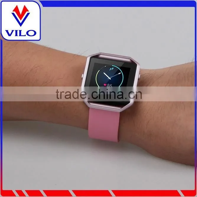 Luxury Genuine Leather Wrist strap Watch band For Fitbit Blaze Smart Watch+Metal Frame