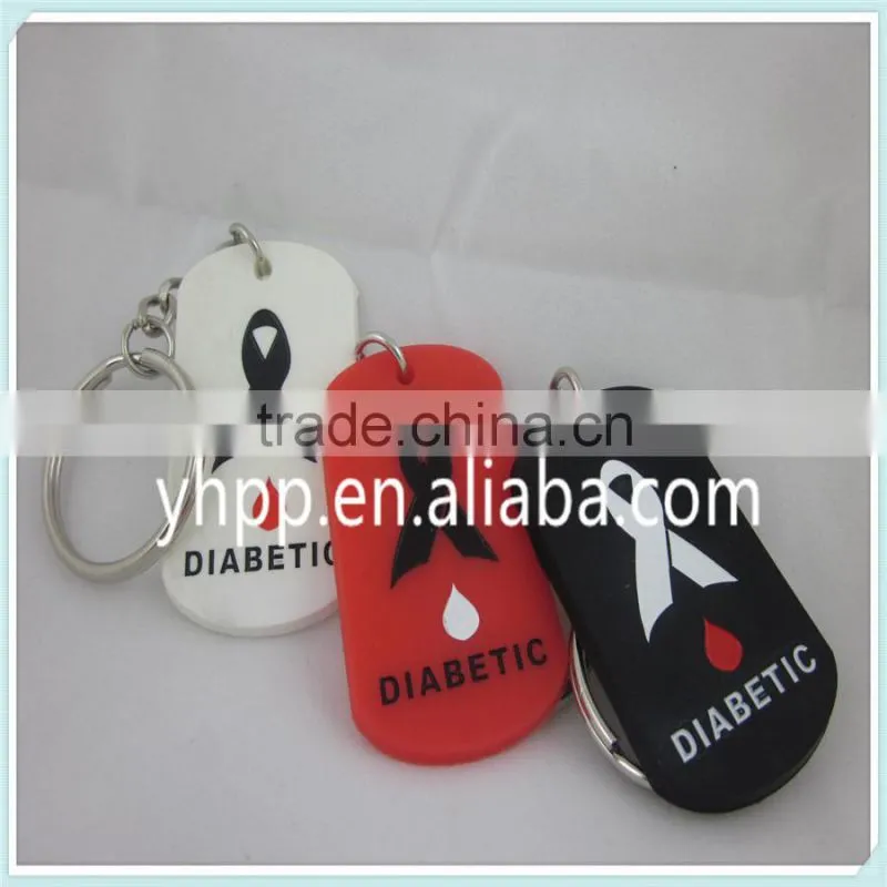 Custom MEDICAL ID DIABETIC silicone Dog Tag Key Chain Ring 3 Colours