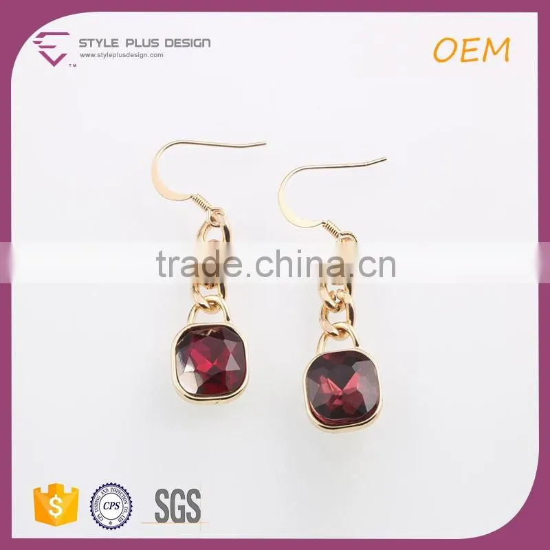 E78130I02 Alloy Earring From Medical Factory China Names Of Earring Styles Gold Plated Garnet Ruby Stone Drop Earrings