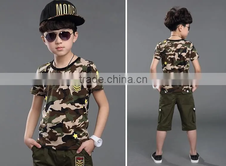 boys short sleeve cotton handsome camouflage suit