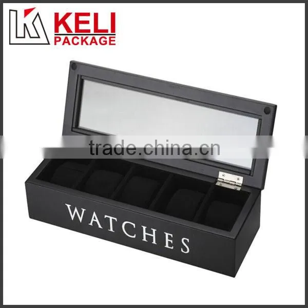 White wooden watch box with window for five watches use