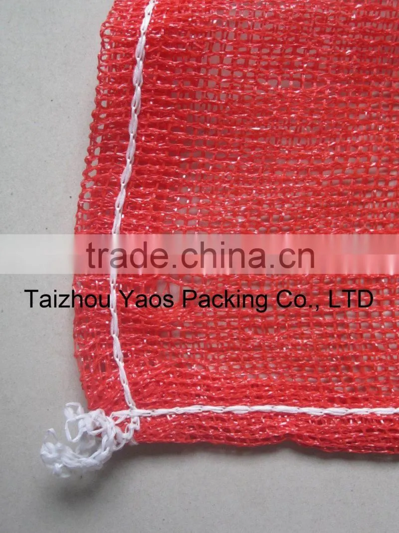 red perforated PP leno mesh bag plastic plain onions bag label bag