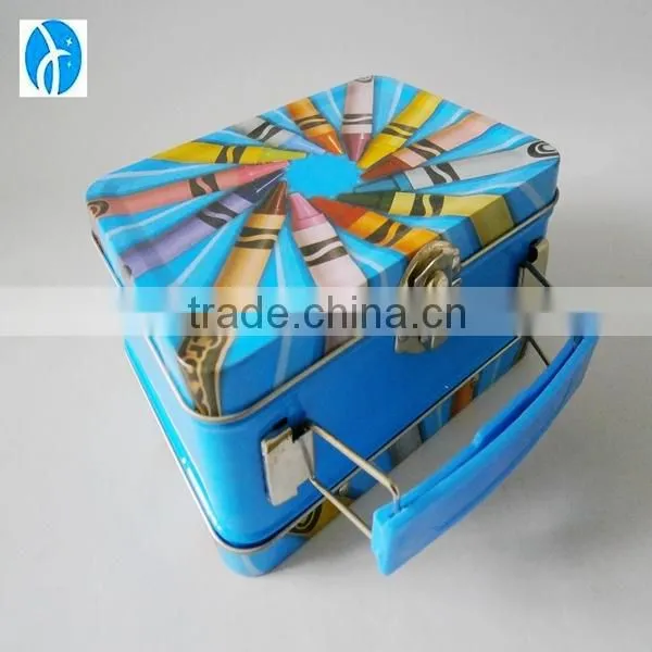 Wholesales custom carton metal handle tin box with lock for promotion