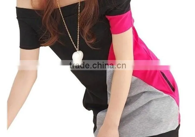 2015 lastest longest Sleeve Color split slant Pockets Boat Neck Shirt