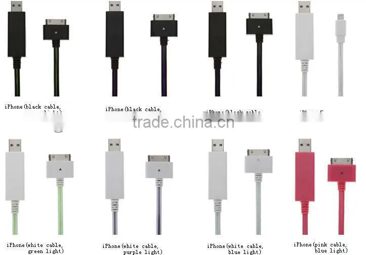 flowing light visible usb charger cable for mobile phone