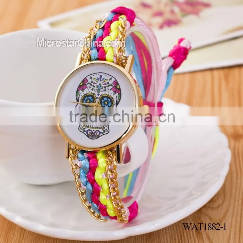 Elastic knitting watch chain skull promotional gift watch