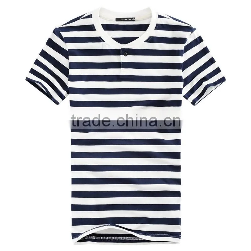 wholesale clothing high quality 100%cotton o neck stripes tshirts bulk with Chian clothes factory