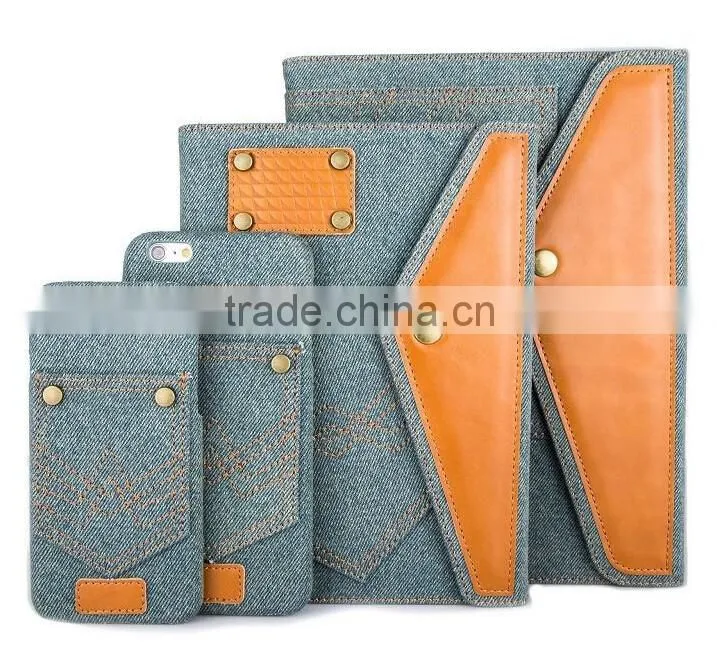 Jeans leather flip stand PU leather case for iphone, leather case for ipad