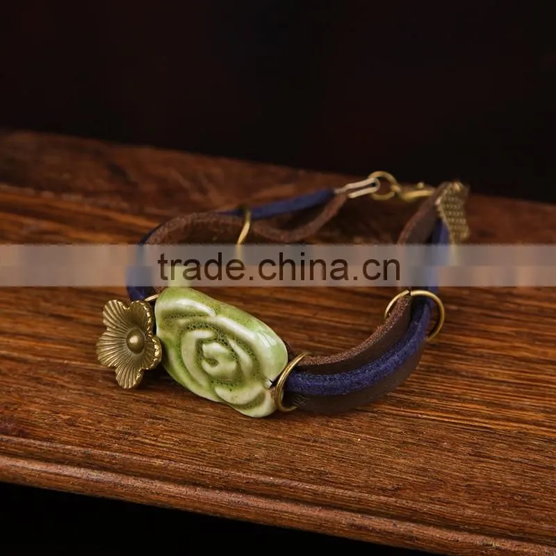 Braided porcelain charm bracelet handwork woven friendship bracelet , Ceramic Bracelet