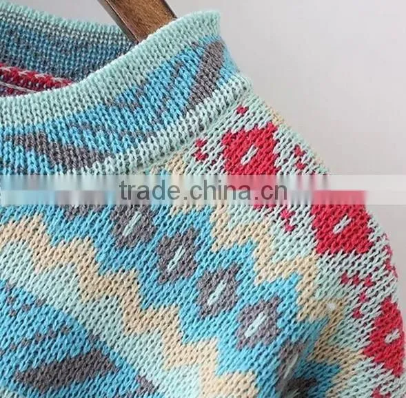 Candy color geometric stripped pattern joker loose knitwear