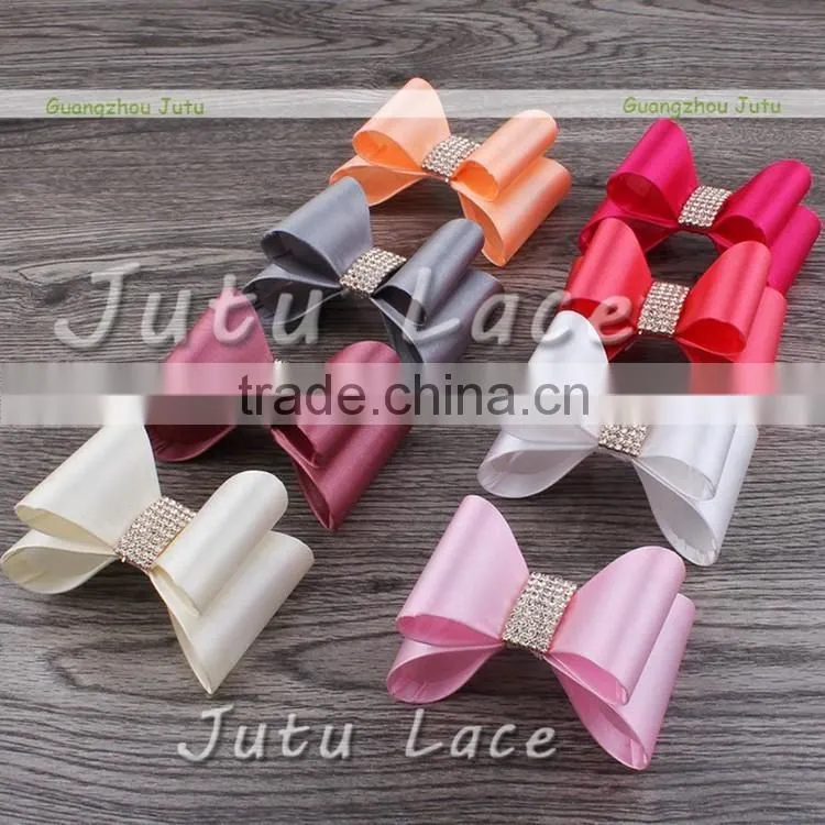Satin bow with crystal rhinestone center - sequin fabric hair bowknot - DIY kids hair accessories flower bows