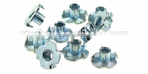 Blue Zinc Coated Carbon steel full thread t nut with 4 prong