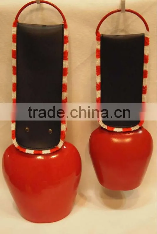 6.5" red swiss cow bell with leather strap as super souvenirs A4-C021 (A583)