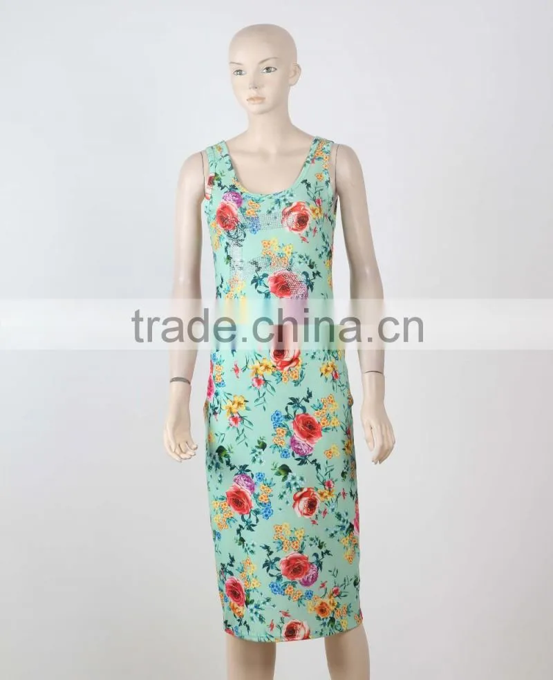 Fashion Design Evening Long Maxi Dress Women Sleeveless Floral Printed Dress Long