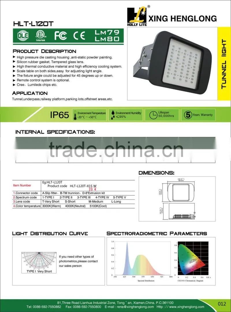 65W 85W 120W Led Flood Lights/Tunnel Lights ETL/UL/DLC 13200 lumens